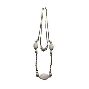 White Bead Silver Tone Chain Necklace